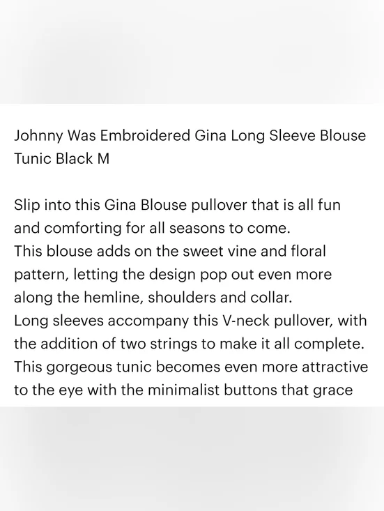 Jonny Was Embroidered Gina Long Sleeve Blouse Tubic In Black - Picture 13 of 14